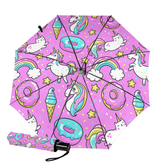 Cute Unicorn Print Inside Small Compact Umbrella