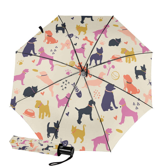 UV Blocking Automatic Compact Umbrella With Dog And Cat Design Inside