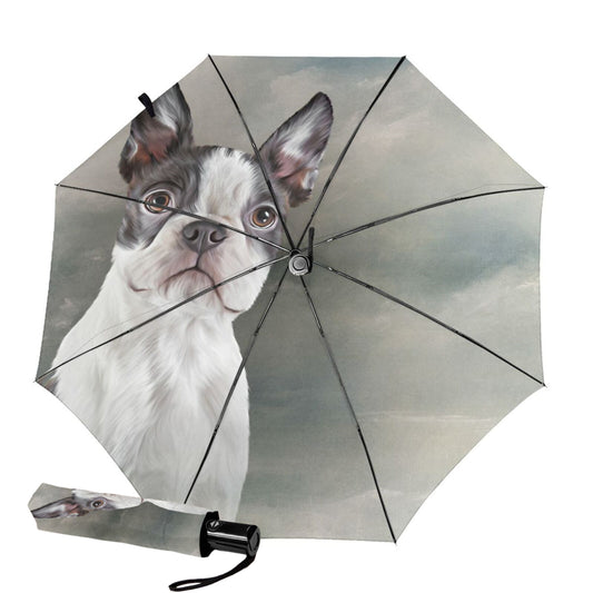 UV Blocking Automatic Compact Travel Umbrella With Dog Print Inside