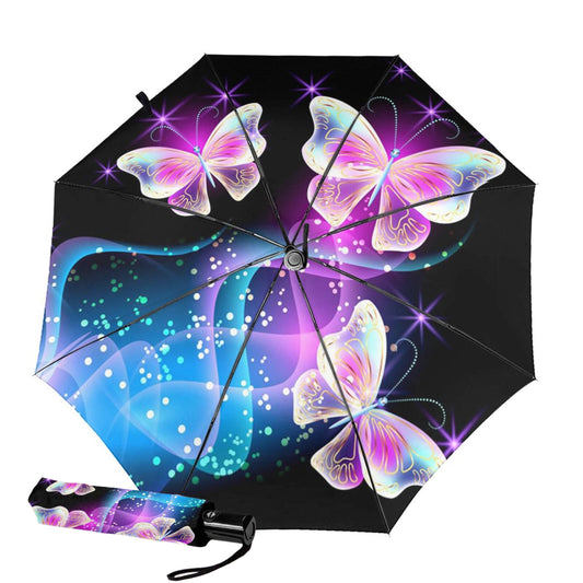 Small Foldable Umbrella With Dreamlike Butterfly Print Inside