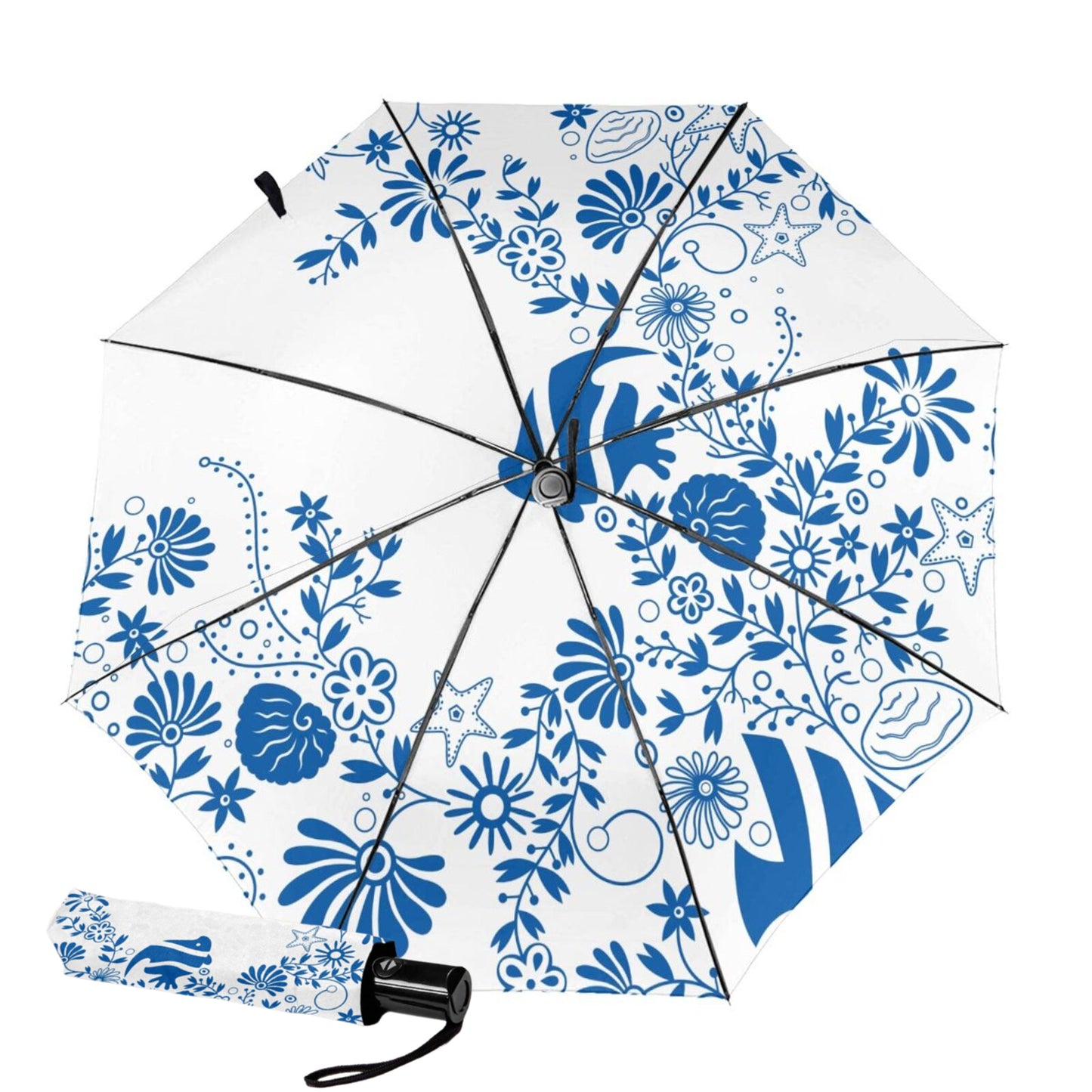 Fish And Seaweed Print Inside Travel Umbrella