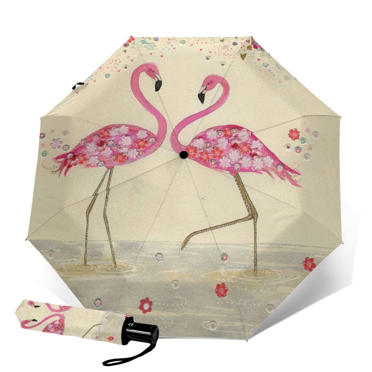 Flamingo Couple Folding Umbrella