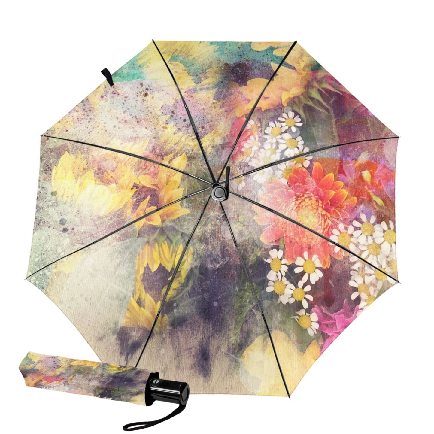 Floral Design Inside Small Travel Umbrella