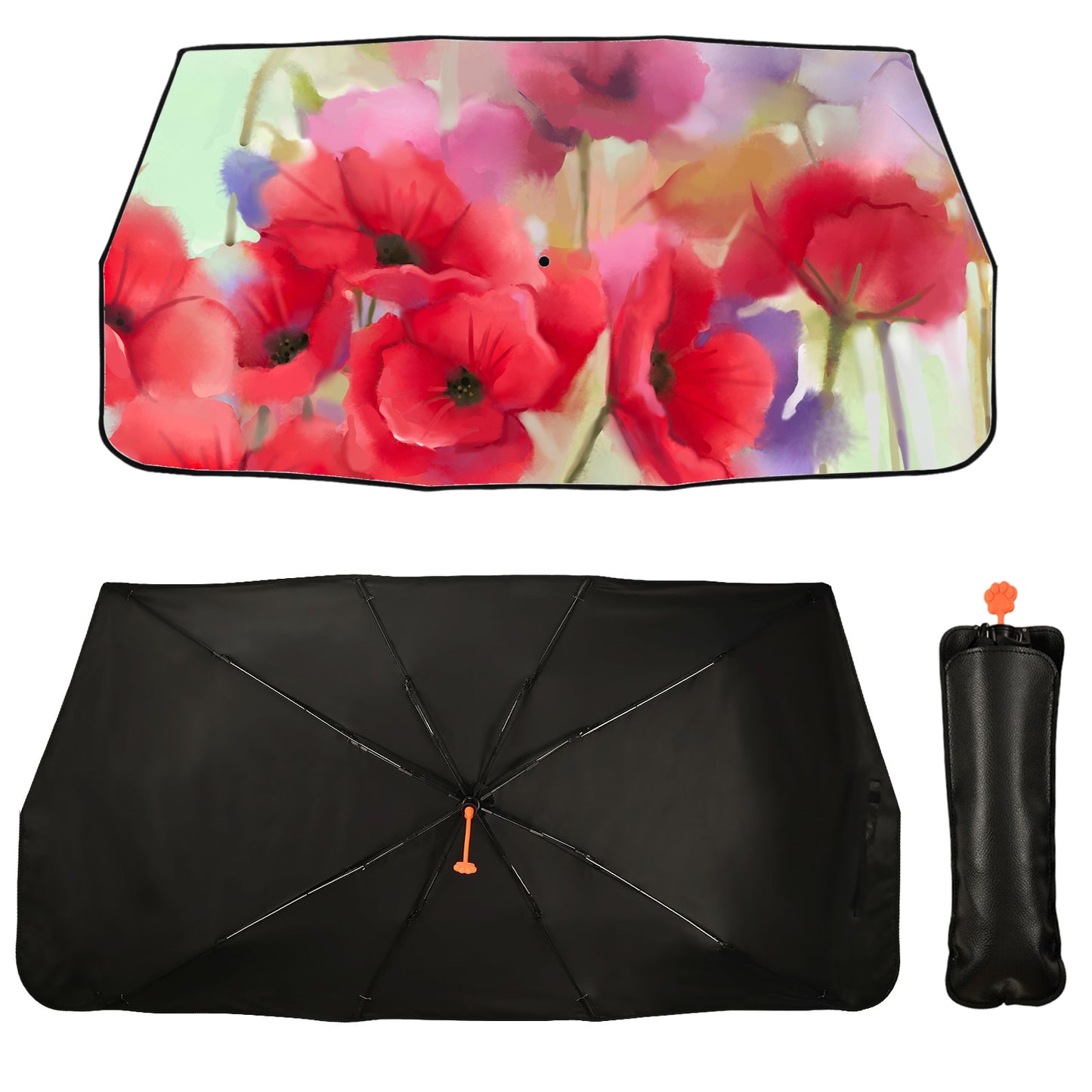 Red Floral Car Windshield Sun Shade Umbrella