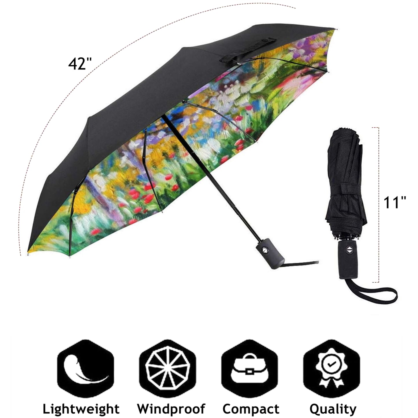 Flower Print Inside Small Compact Umbrella