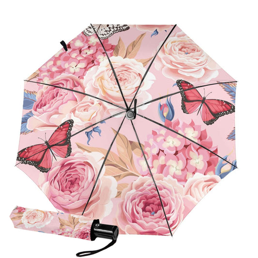 Small Compact Umbrella With Flower And Butterfly Inside