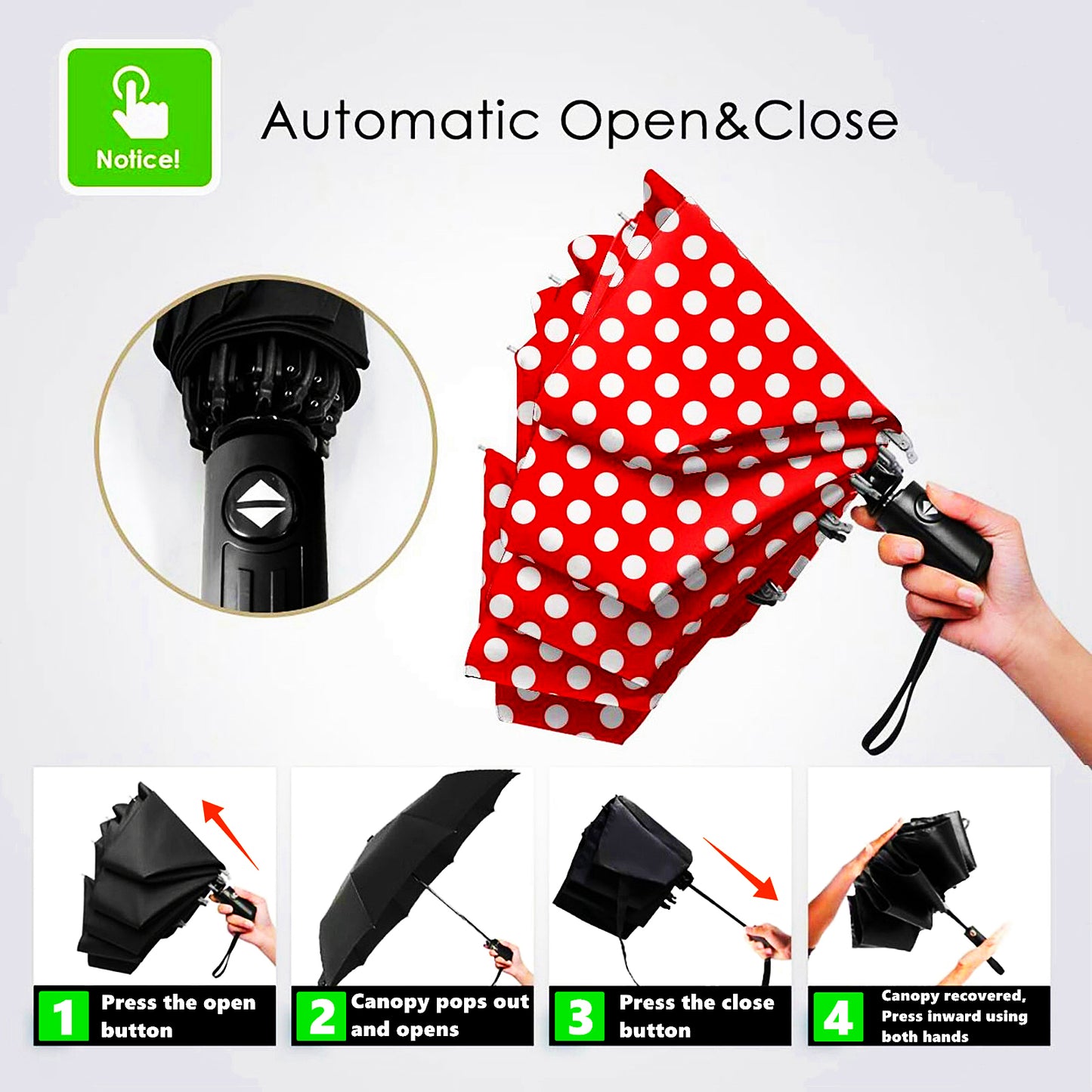 Red And White Polka Dot Foldable Umbrella