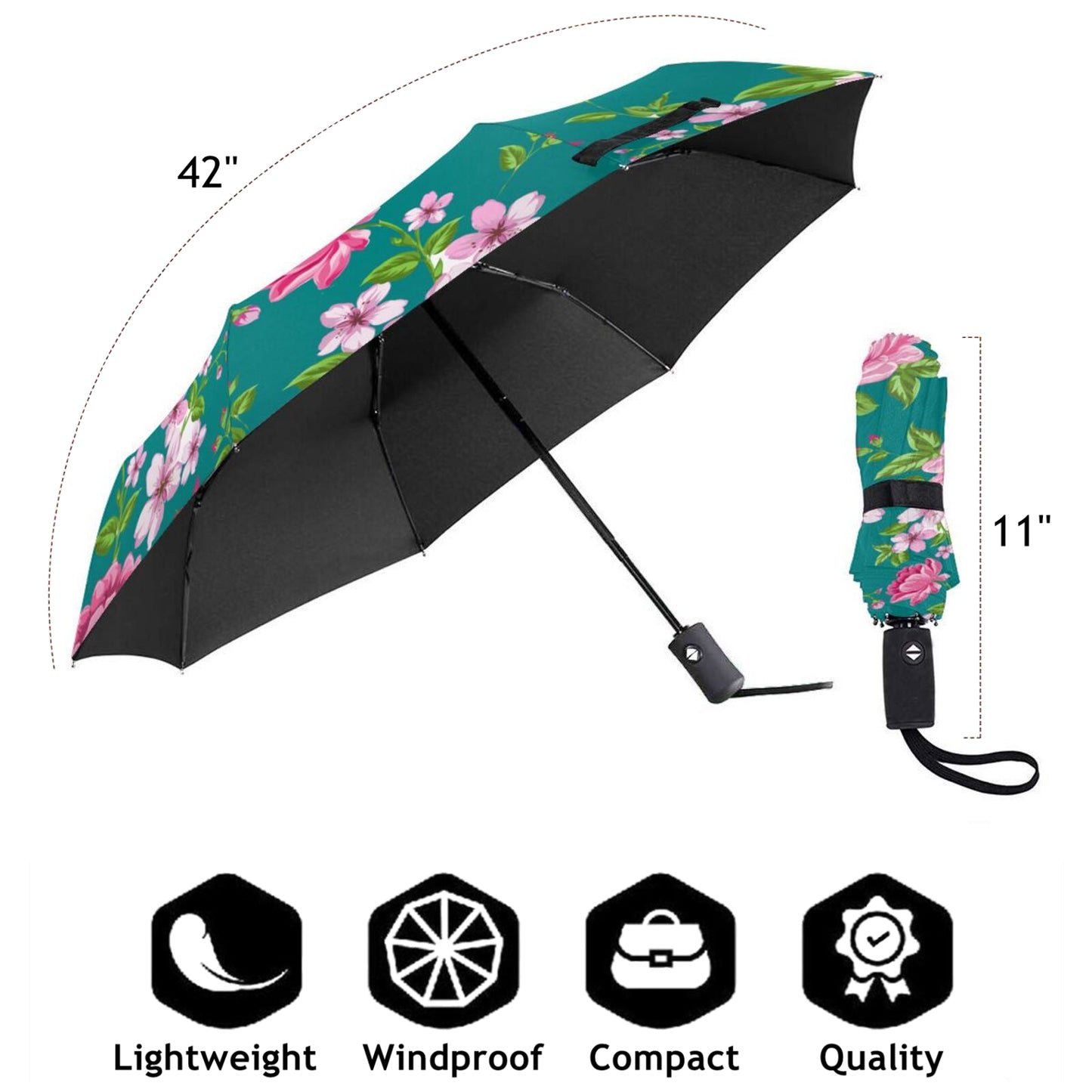 Pink Floral Compact Travel Umbrella