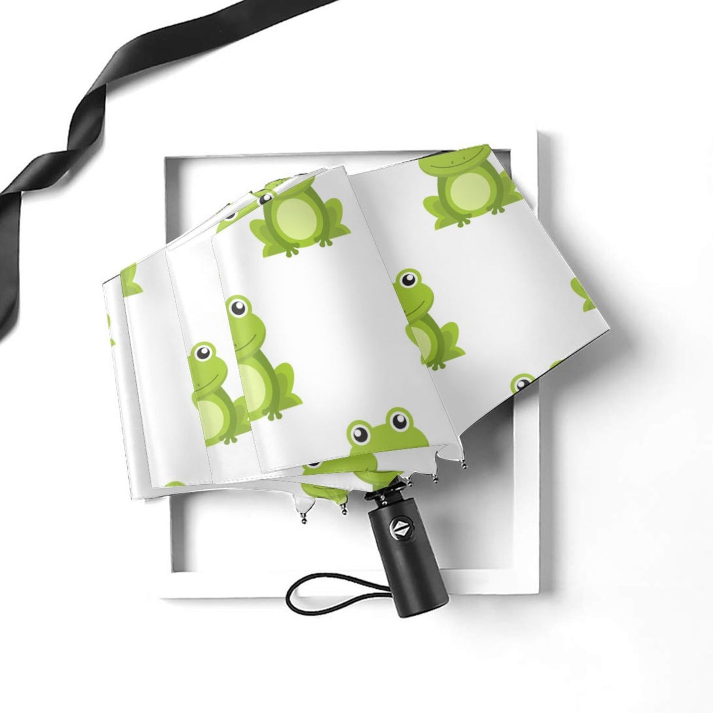 Cute Frog Print Folding Umbrella Automatic Open And Automatic Close