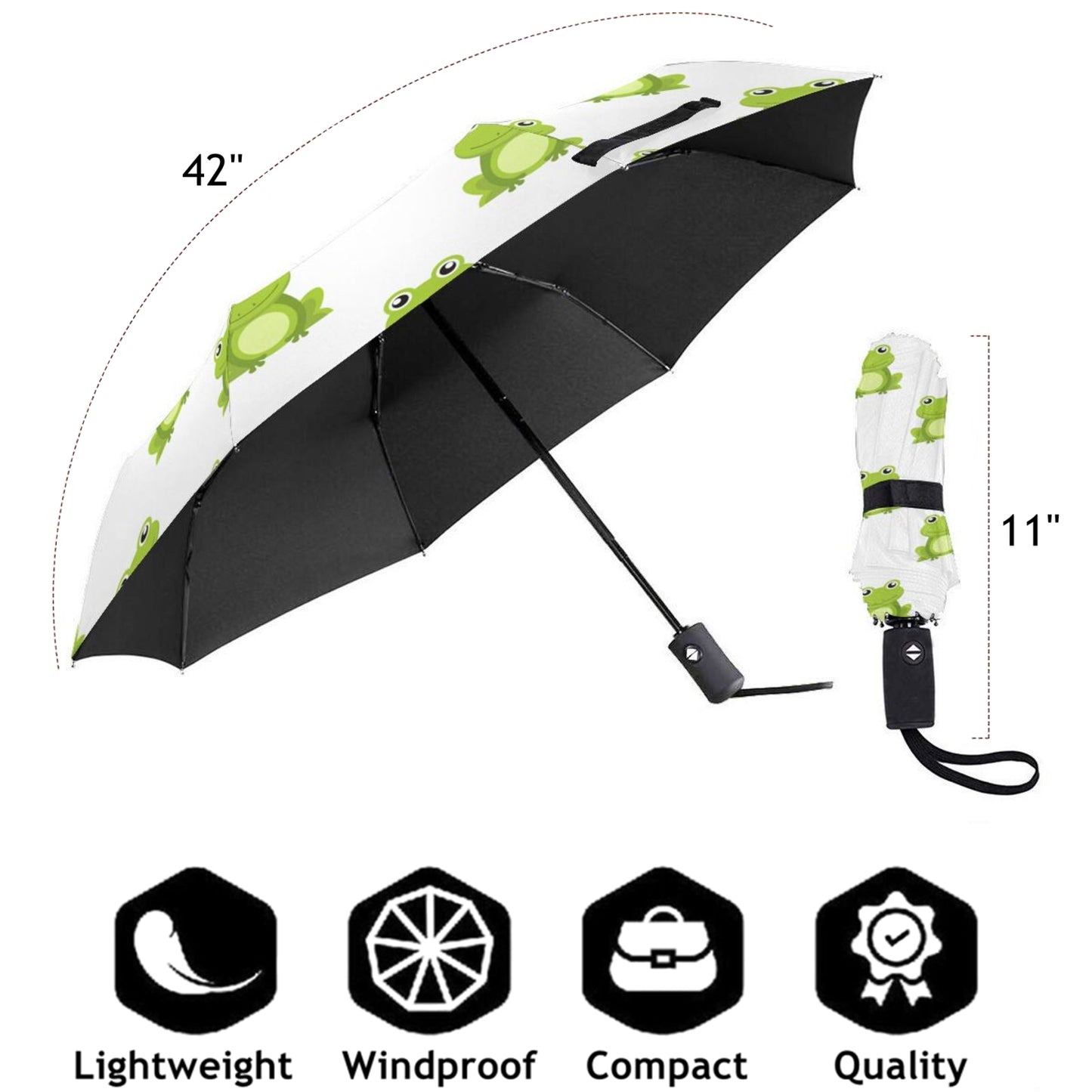 Cute Frog Print Folding Umbrella Automatic Open And Automatic Close