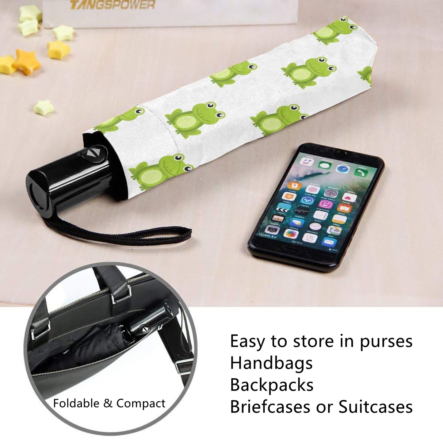 Cute Frog Print Folding Umbrella Automatic Open And Automatic Close