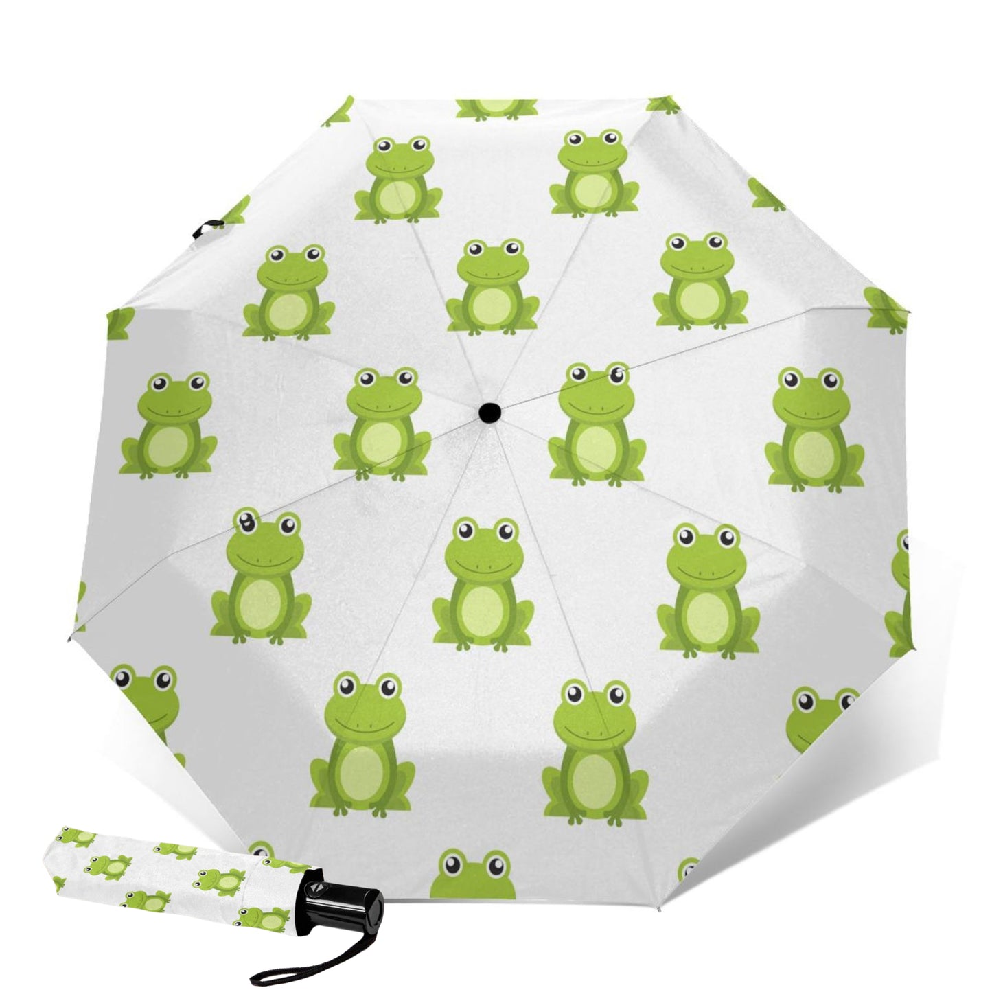 Cute Frog Print Folding Umbrella Automatic Open And Automatic Close