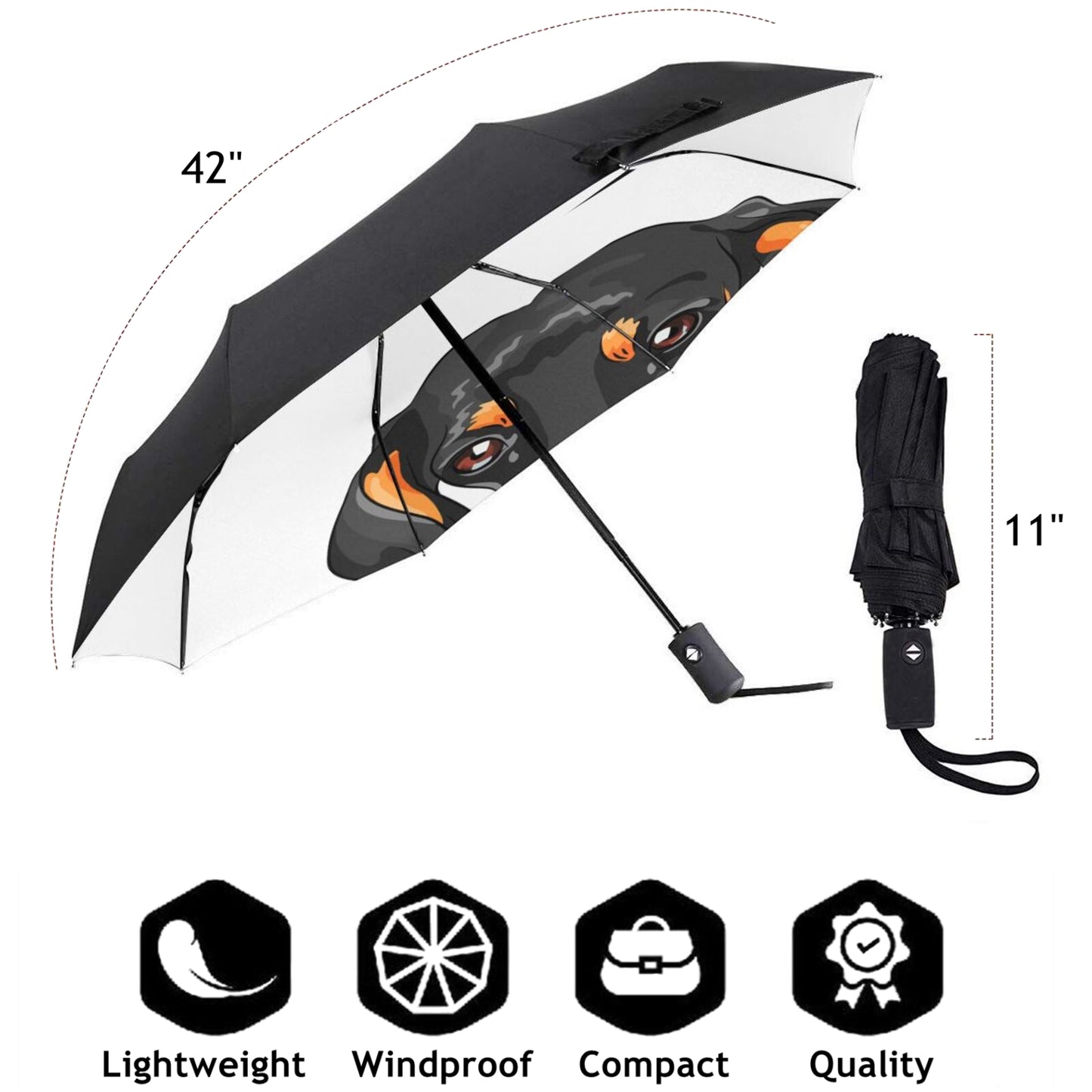 Folding UV Umbrella With Funny Dog Print Inside