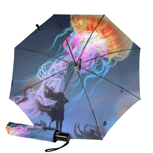 Girl And Night Sky Print Inside Foldable Umbrella