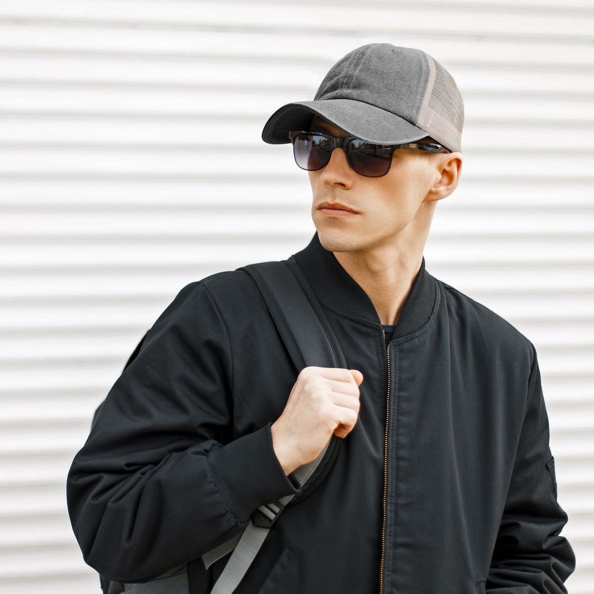 Grey Breathable Baseball Cap With Mess Back