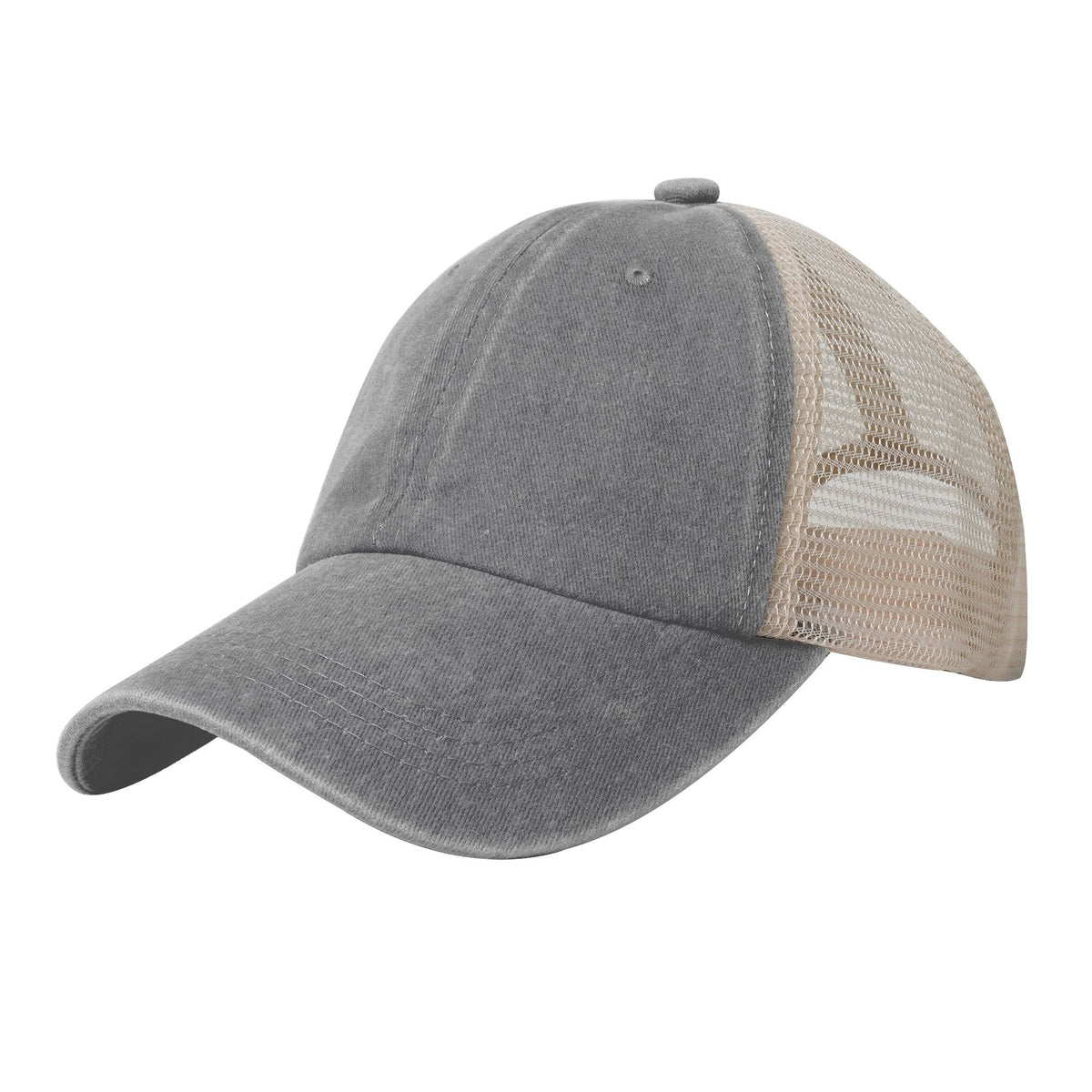 Grey Breathable Baseball Cap With Mess Back