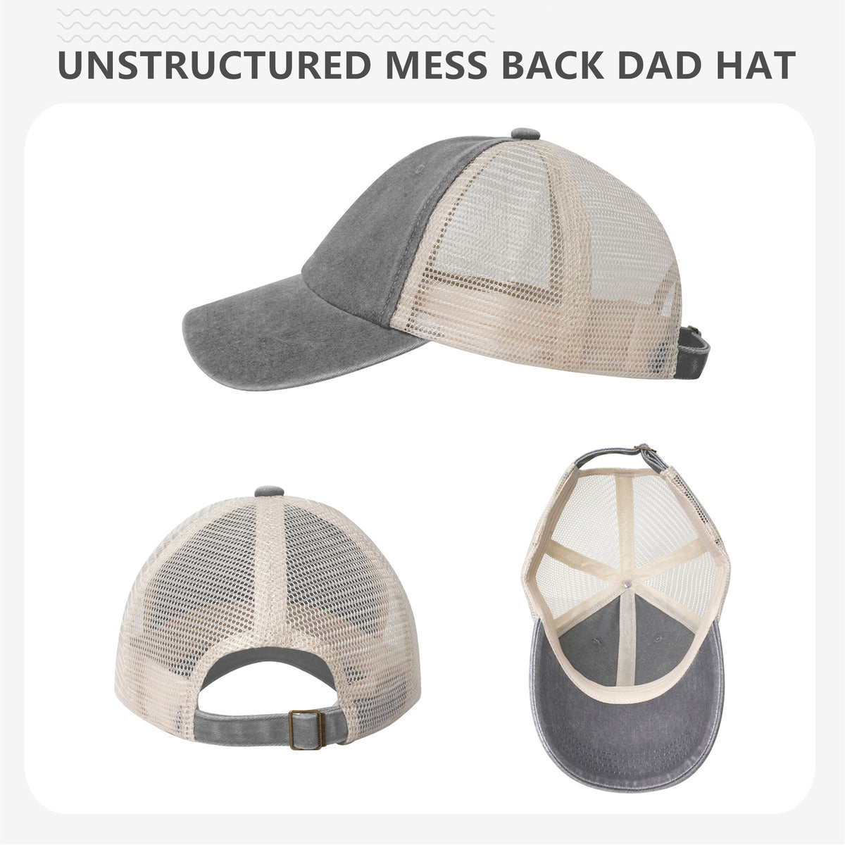 Grey Breathable Baseball Cap With Mess Back