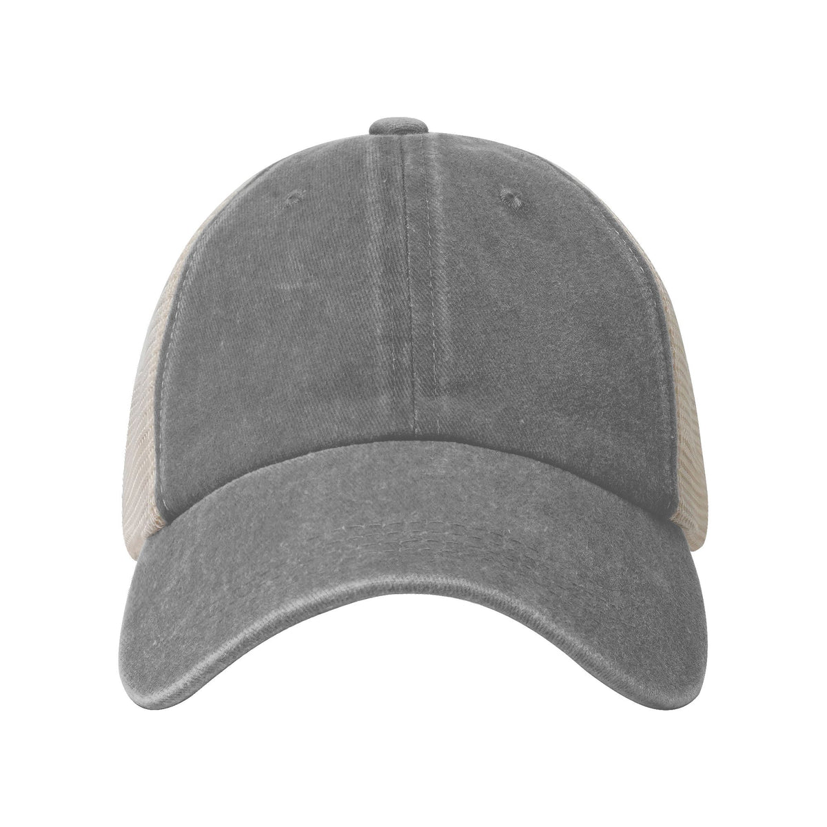Grey Breathable Baseball Cap With Mess Back