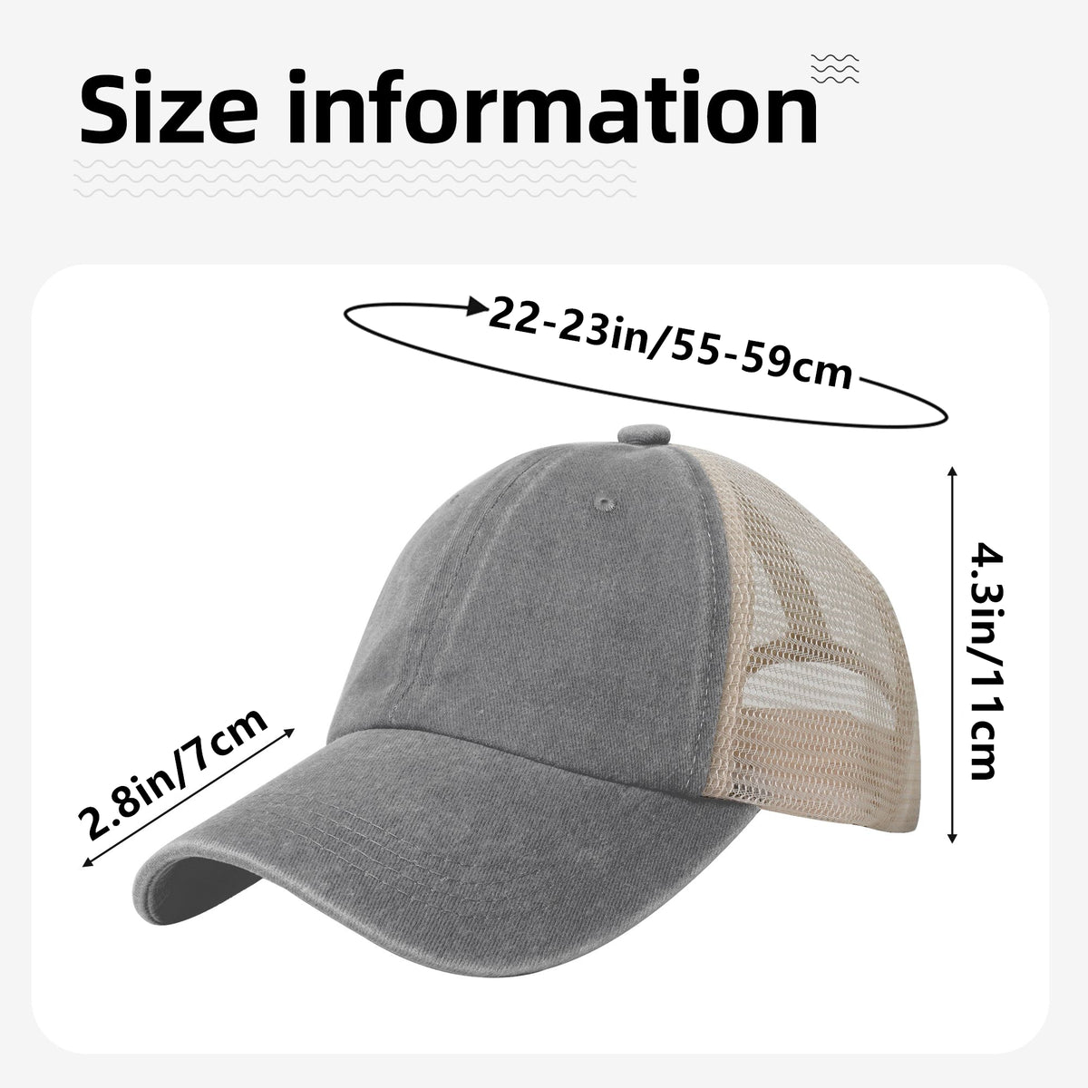 Grey Breathable Baseball Cap With Mess Back