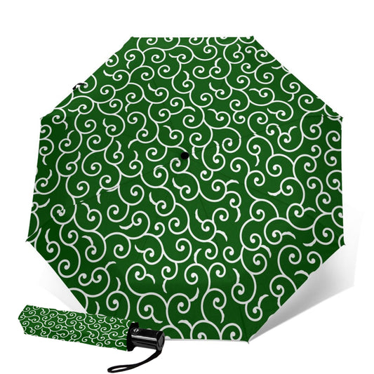 Green Karakusa Pattern Foldable Umbrella