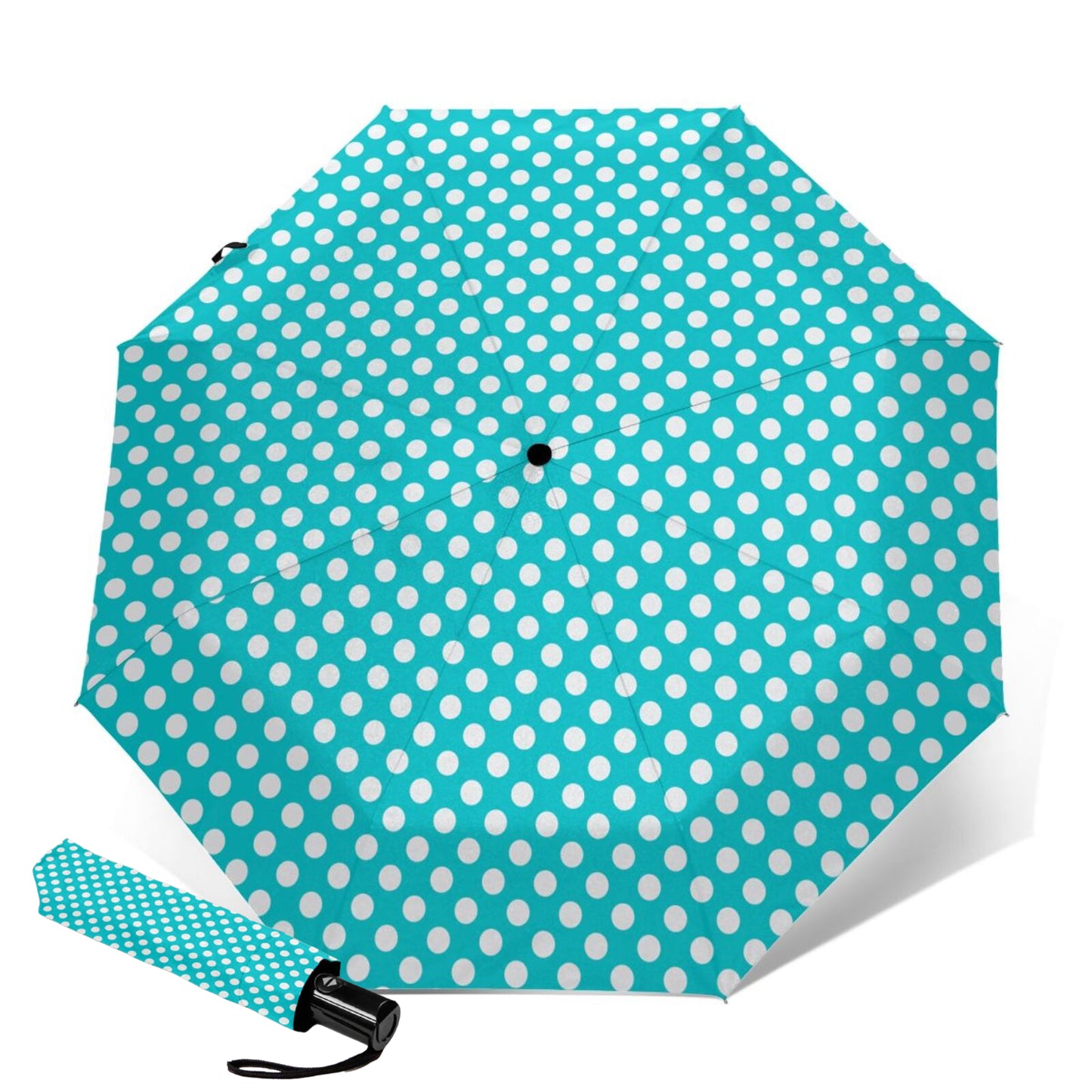 Green With White Polka Dots Compact Umbrella