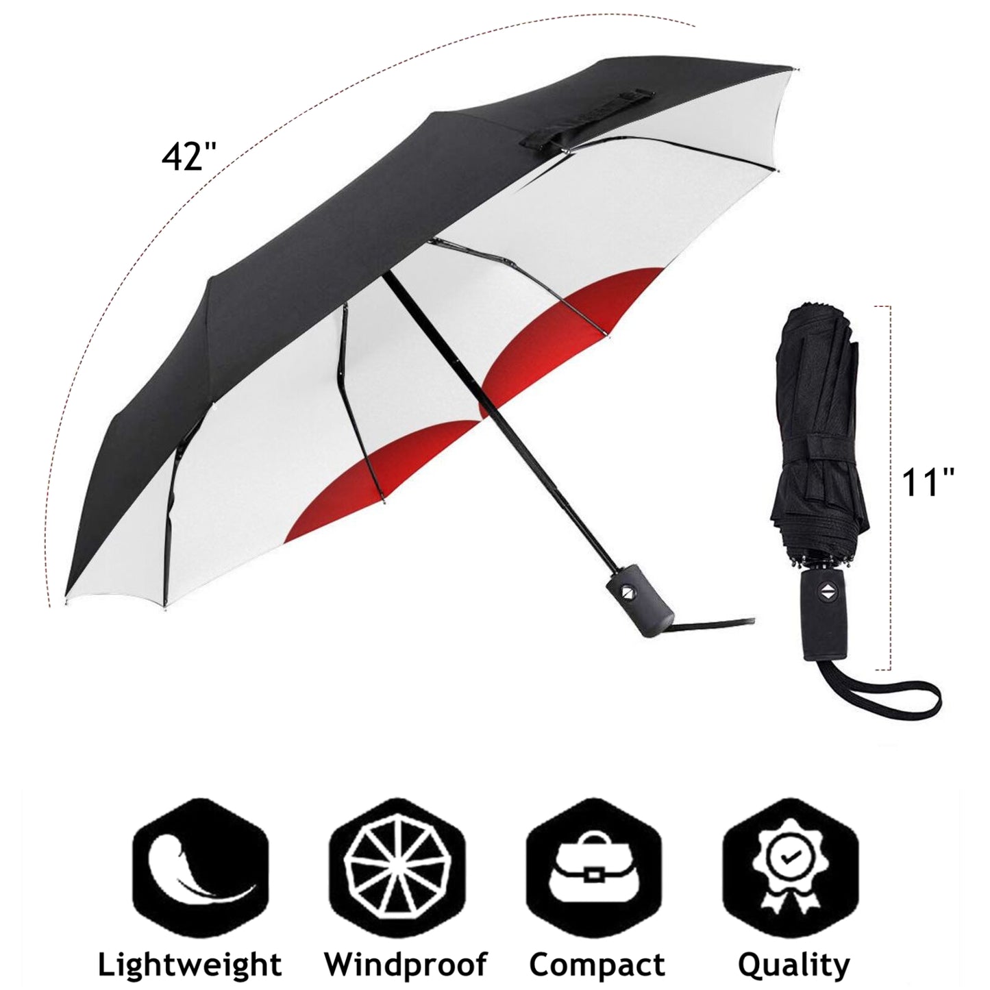 Compact Travel Umbrella With Heart Print Inside