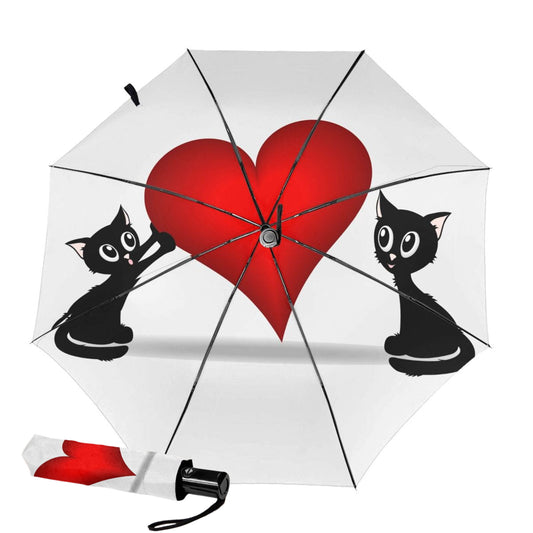 UV Blocking Automatic Compact Travel Umbrella With Heart Print Inside