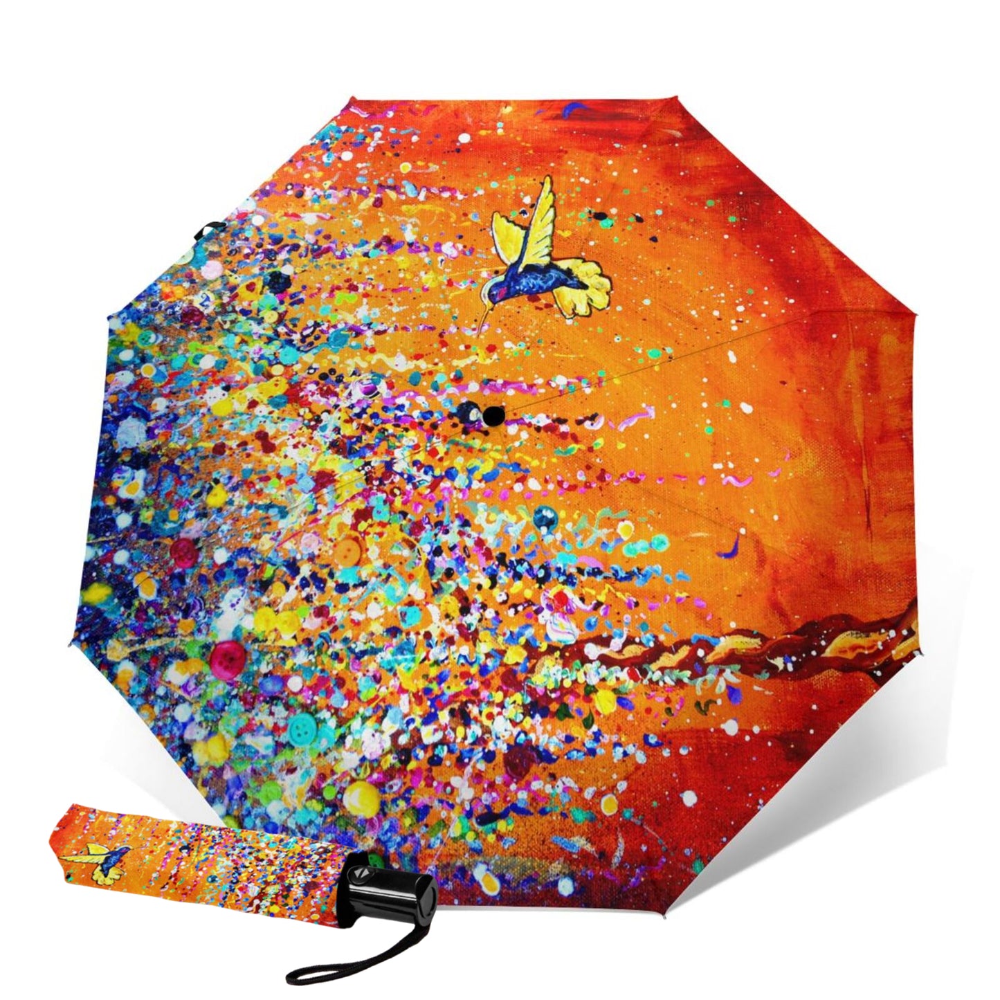 Hummingbird Oil Painting Folding Umbrella