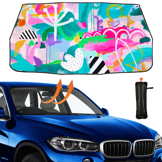 Jungle Oil Painting Car Windscreen Sun Shade Umbrella