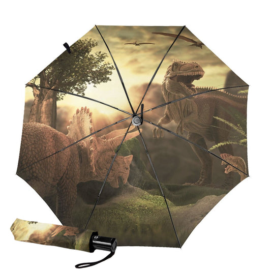 Automatic Compact Umbrella With Jurassic Print Inside