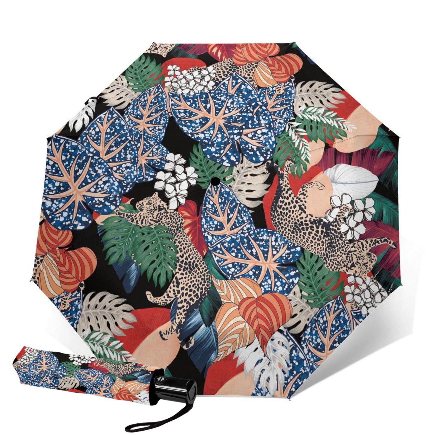 Leaves And Leopard Design UV Foldable Umbrella