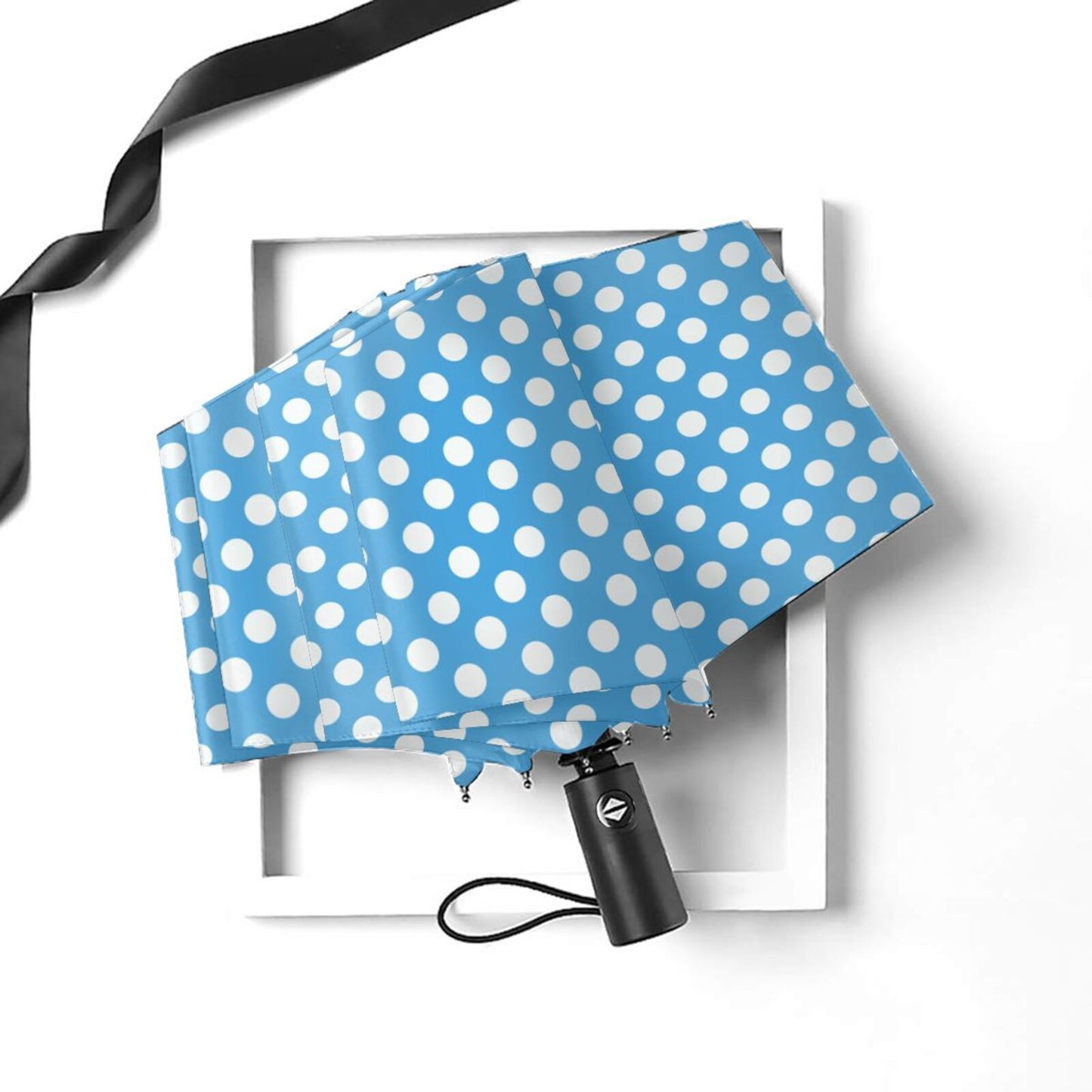 Light Blue With White Polka Dots Compact Umbrella