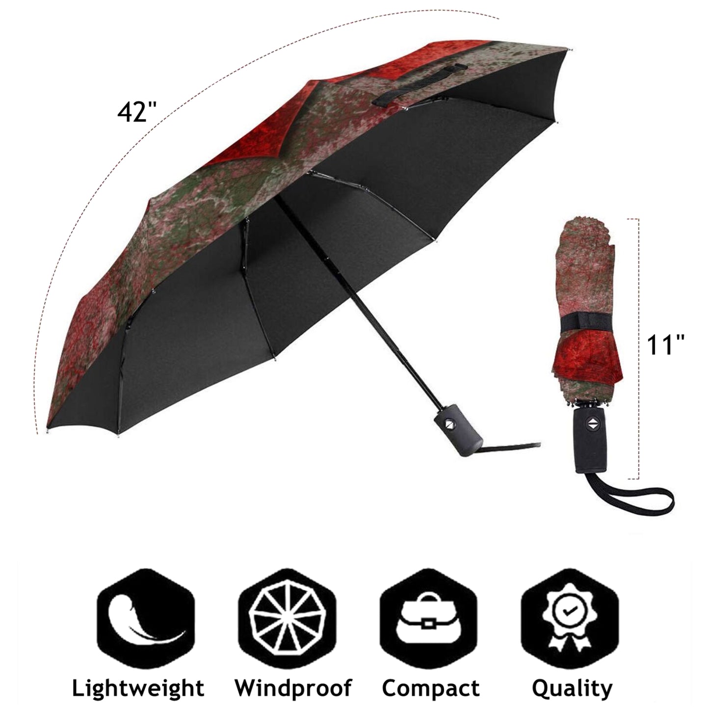 Heart Print Umbrella Compact Automatic