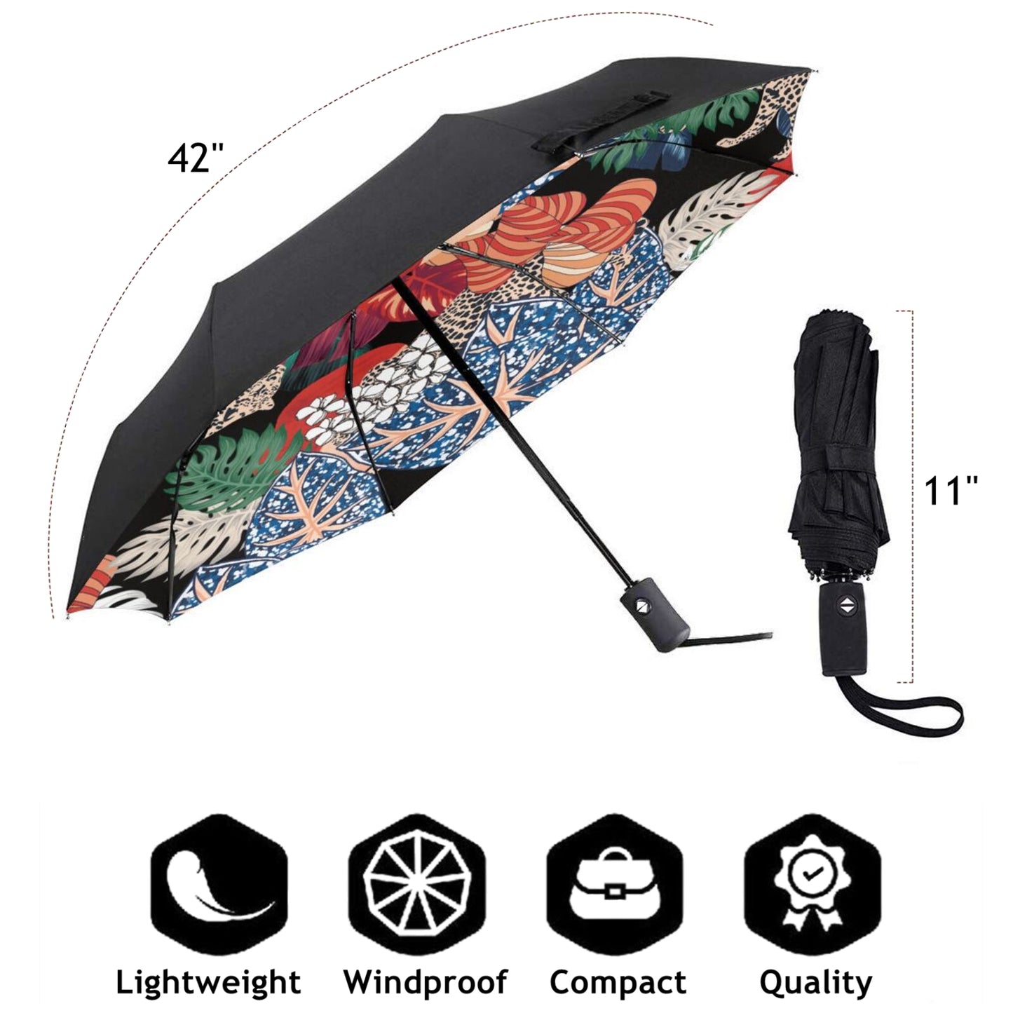 Small Automatic Umbrella With Leopard Design Inside