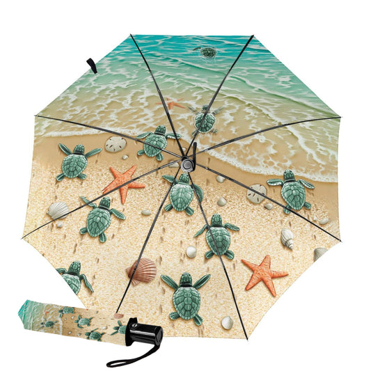 UPF 50+ Automatic Compact Folding Umbrella With Little Turtle Design Inside