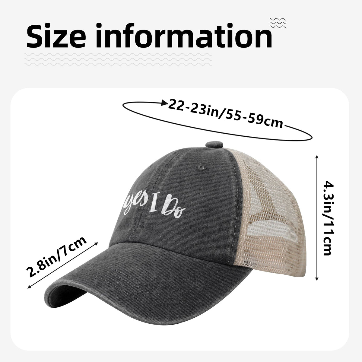 Yes I Do Print Black Mess Back Baseball Cap