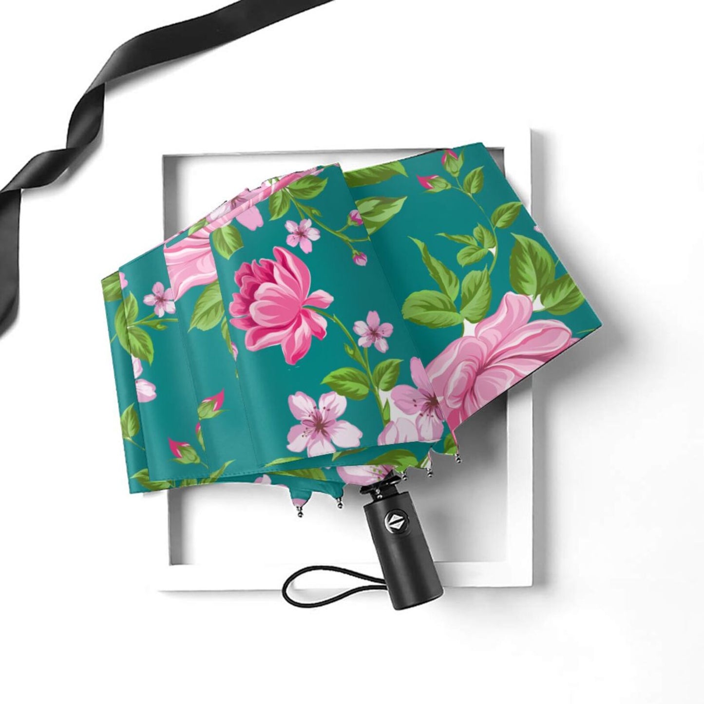 Pink Floral Compact Travel Umbrella