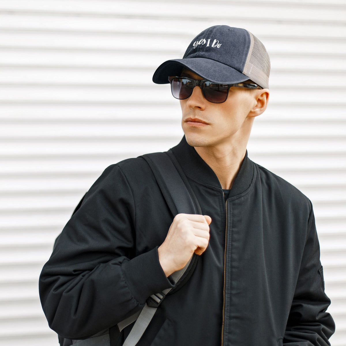Yes I Do Print Navy Blue Mess Back Baseball Cap