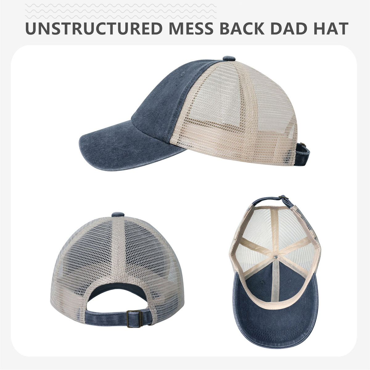 Navy Blue Breathable Baseball Cap With Mess Back