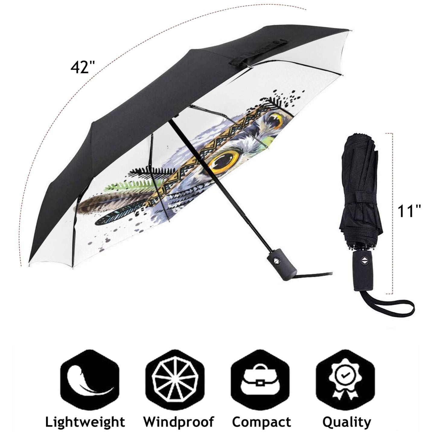 Small Travel Umbrella With Night Owl Design Inside