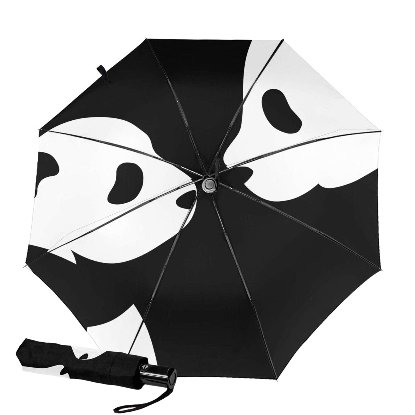 Compact Umbrella With Panda Couple Print Inside