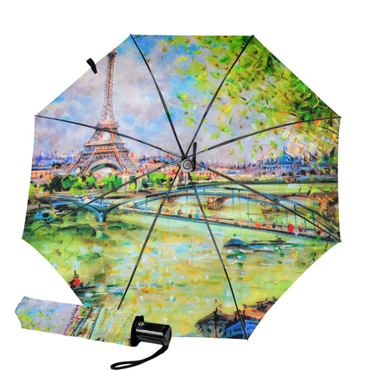 Folding Umbrella With Paris Oil Painting Print Inside