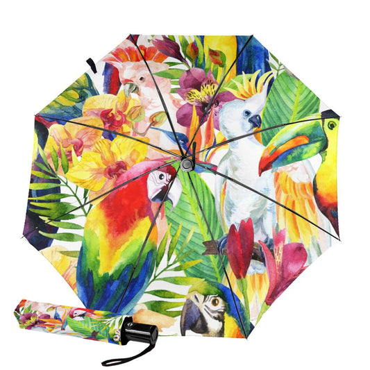 Small Foldable Umbrella With Parrot Print Inside