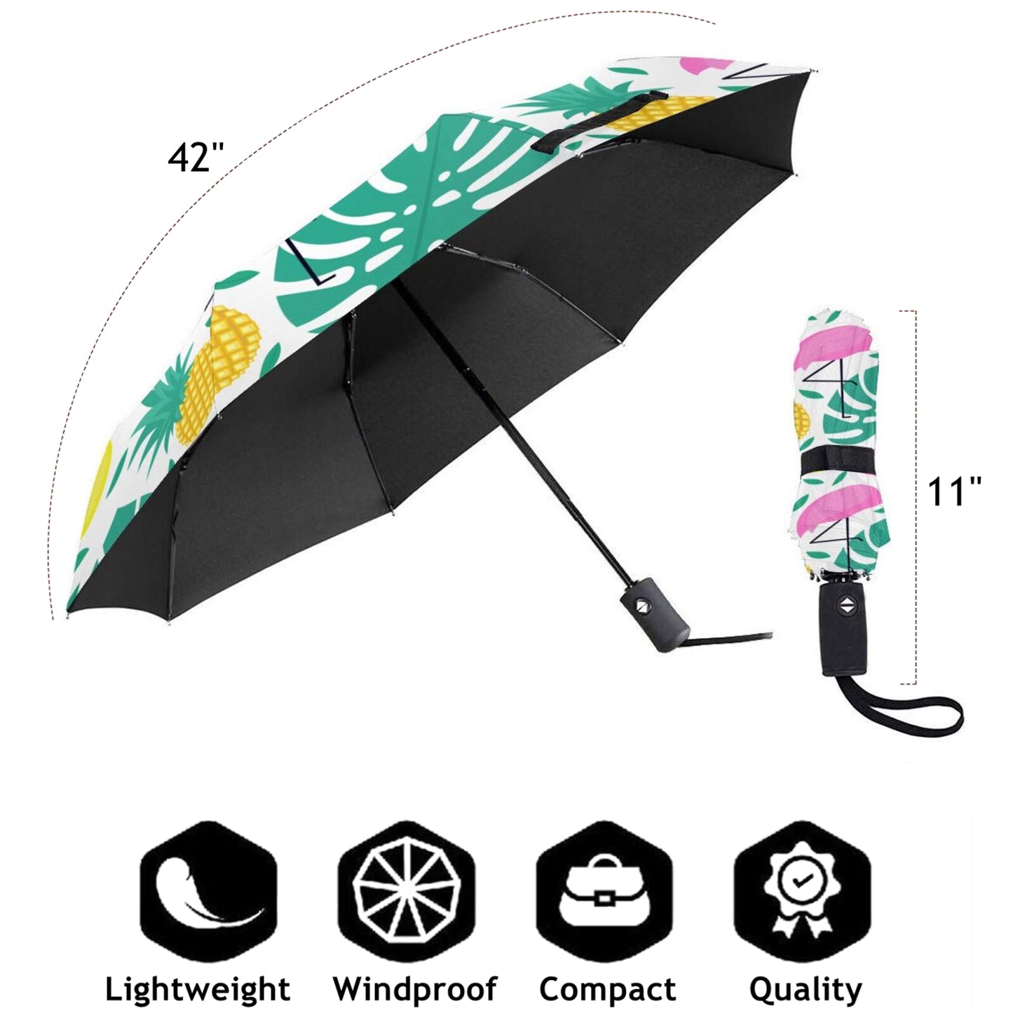 Pineapple And Flamingo Printed Fold Up Umbrella