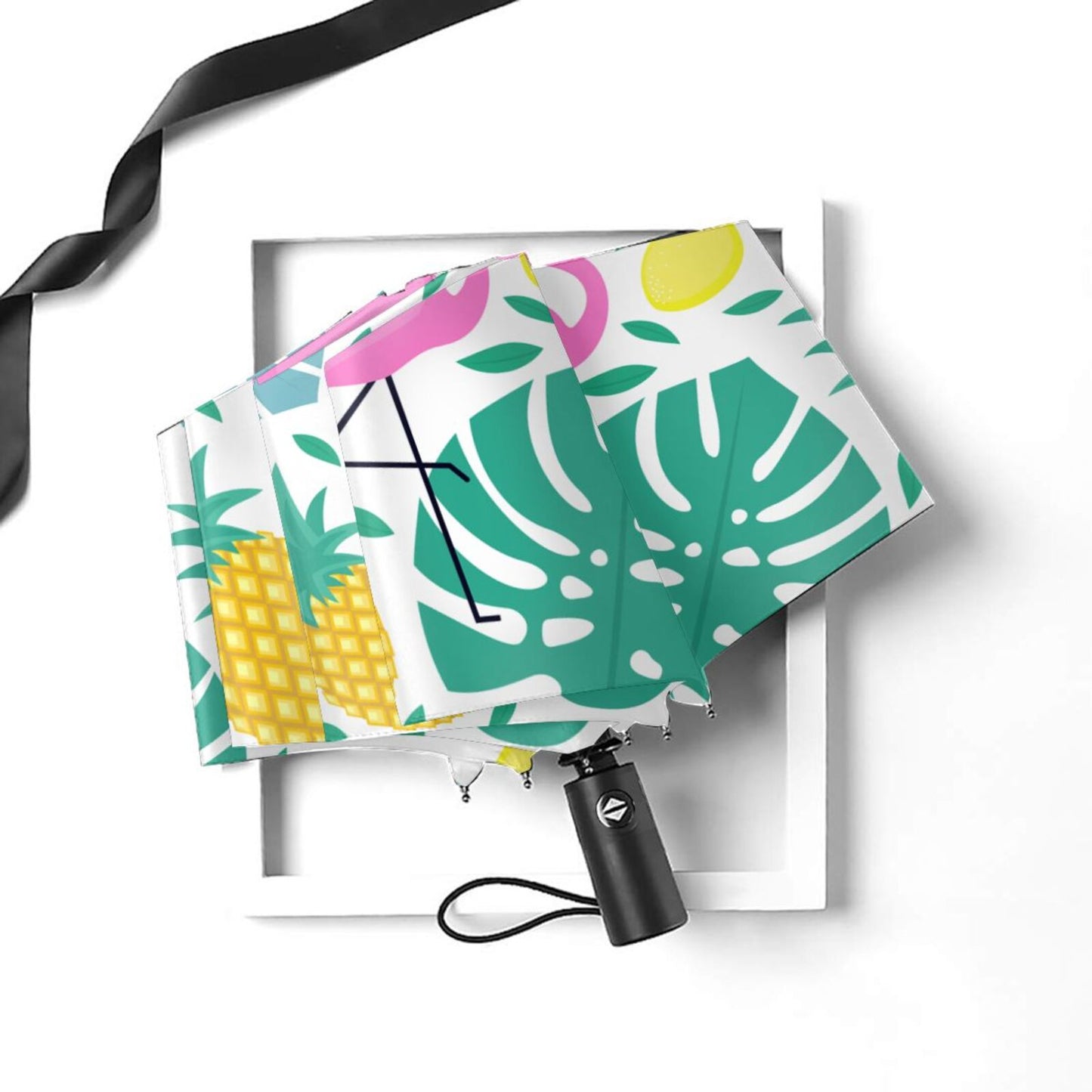 Pineapple And Flamingo Printed Fold Up Umbrella