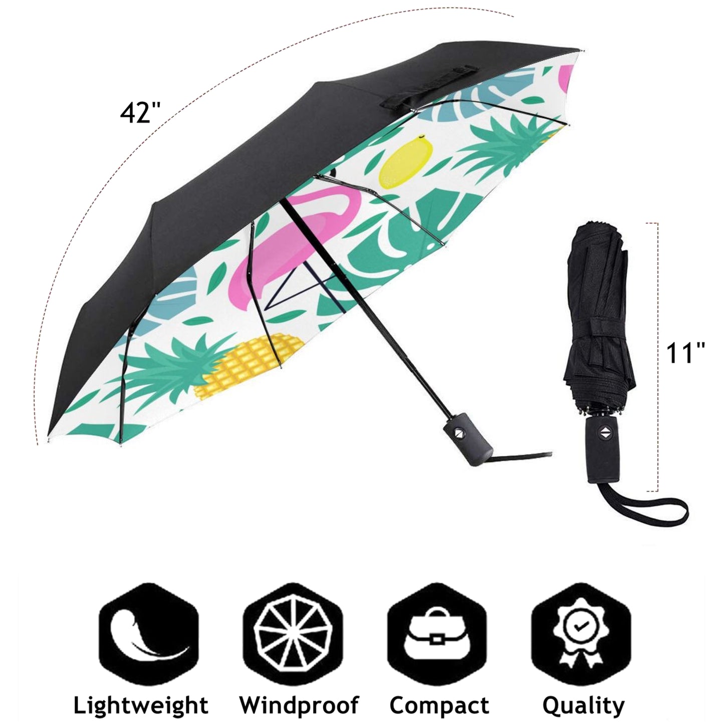 Pineapple And Flamingo Inside Automatic Foldable Umbrella