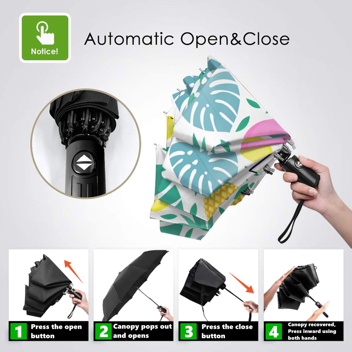 Pineapple And Flamingo Inside Automatic Foldable Umbrella