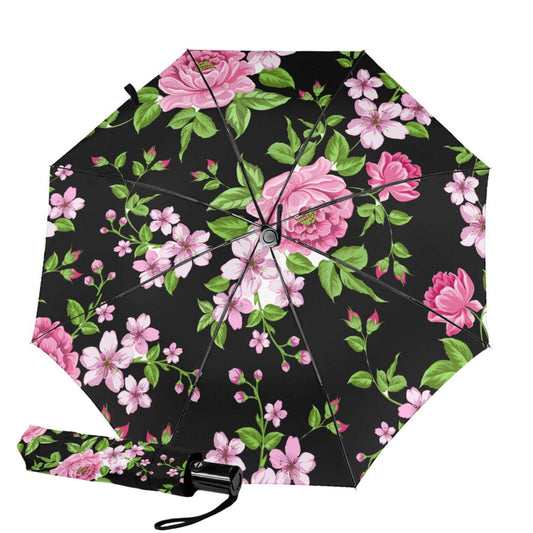 Small Compact Umbrella With Pink Floral Design Inside