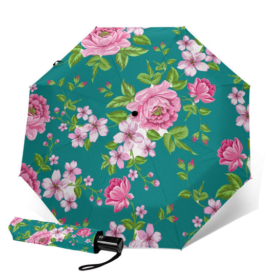 Pink Floral Compact Travel Umbrella