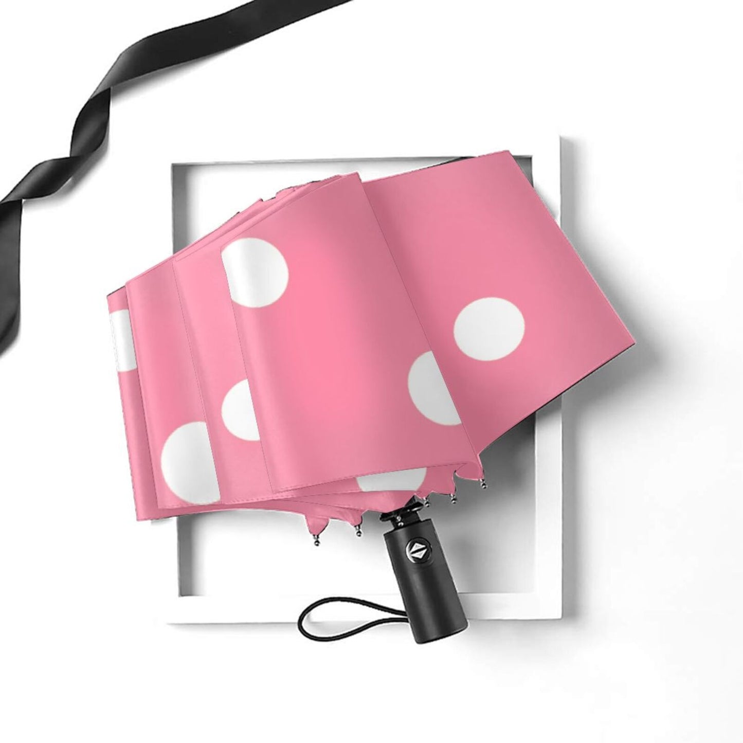 Pink Polka Dots Printed Travel Umbrella